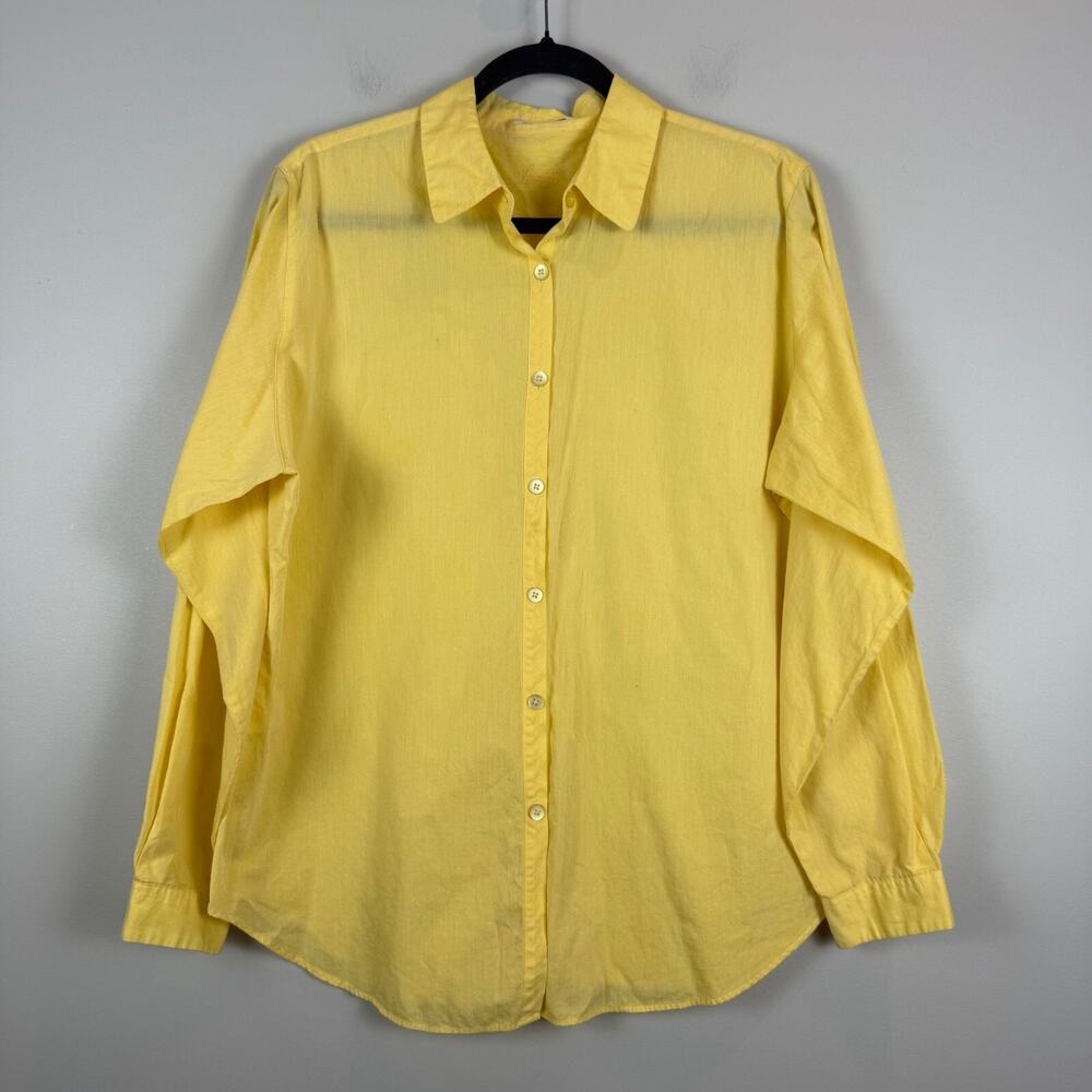 Foxcroft Shirt Womens 14 Yellow 100% Cotton‎ Long Sleeve Blouse Button-Up Casual